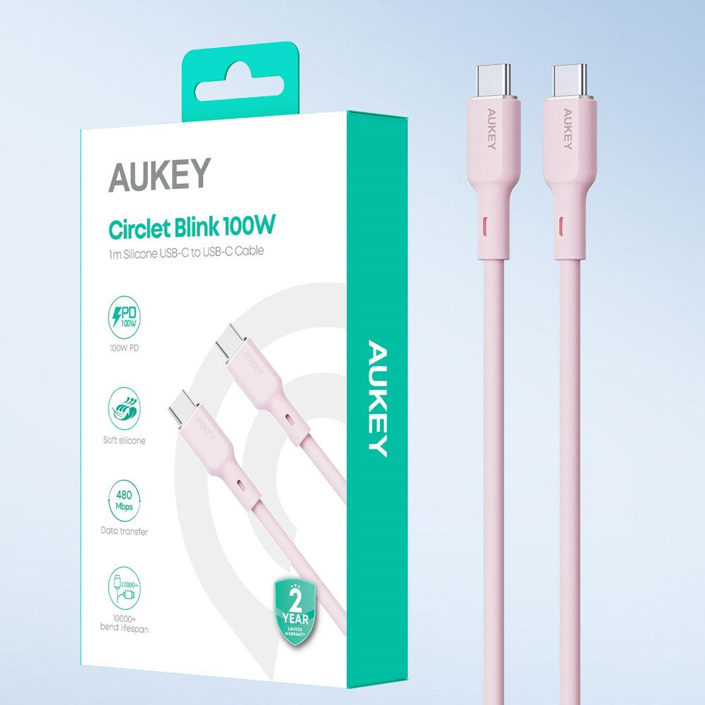 Aukey CB-SCC101 100W USB-C til USB-C-Kabel - 1m - Rosa