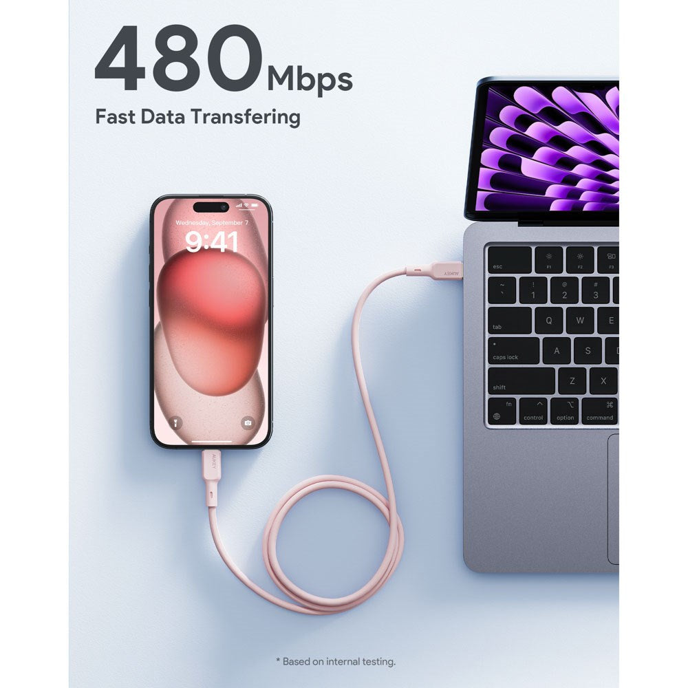 Aukey CB-SCC101 100W USB-C til USB-C-Kabel - 1m - Rosa