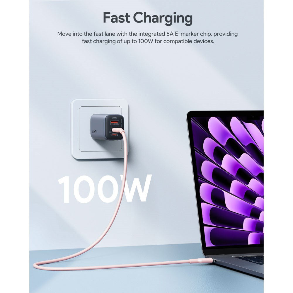 Aukey CB-SCC101 100W USB-C til USB-C-Kabel - 1m - Rosa