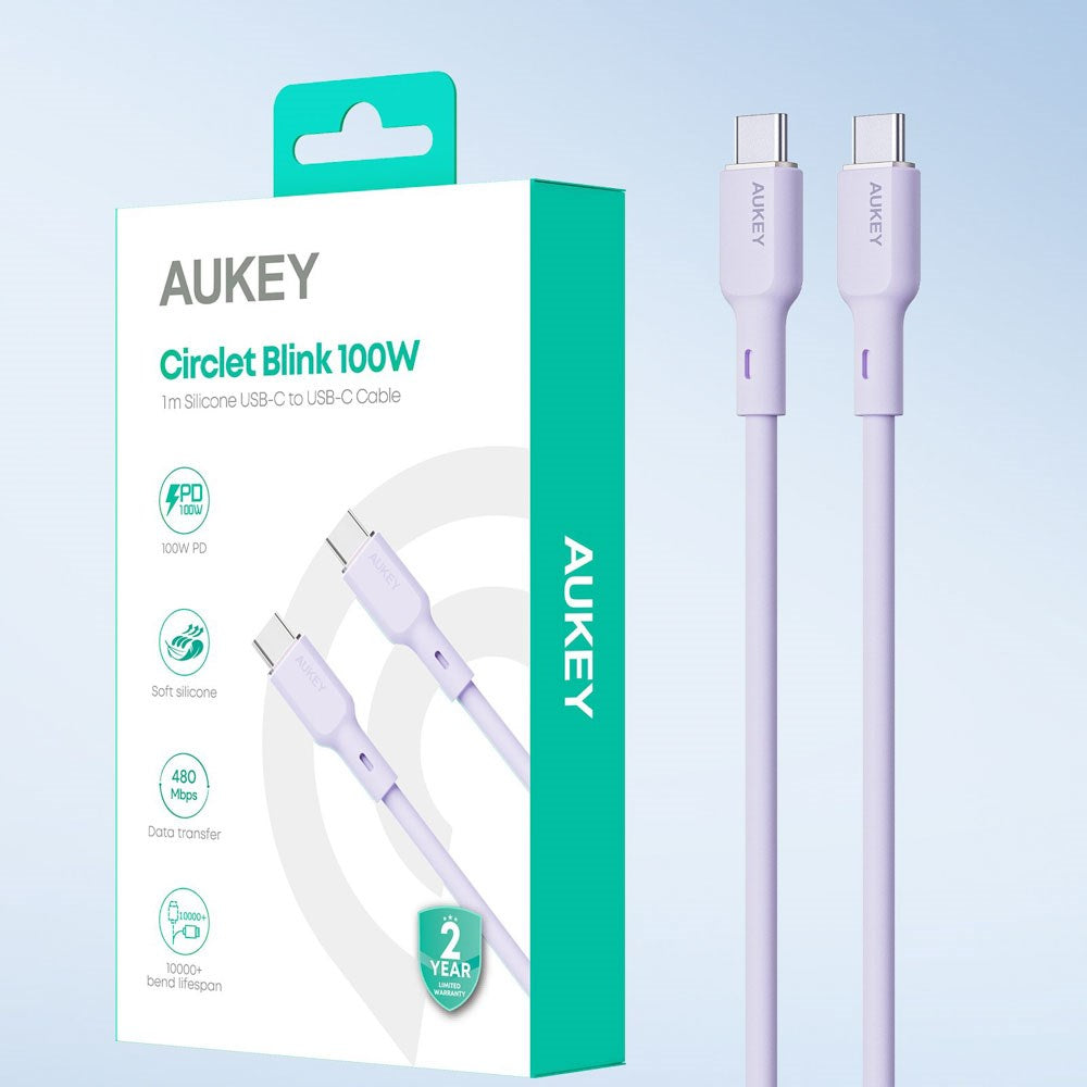 Aukey CB-SCC101 100W USB-C til USB-C-Kabel - 1m - Lilla