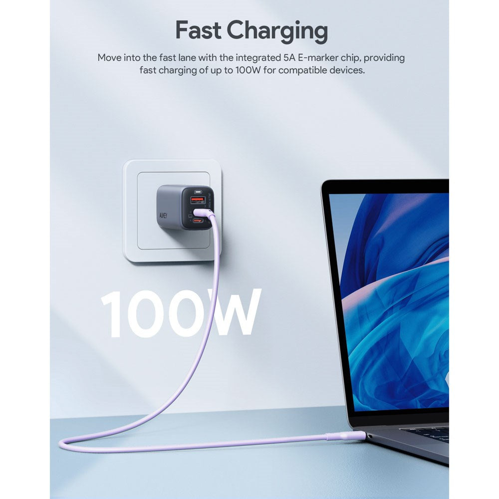 Aukey CB-SCC101 100W USB-C til USB-C-Kabel - 1m - Lilla