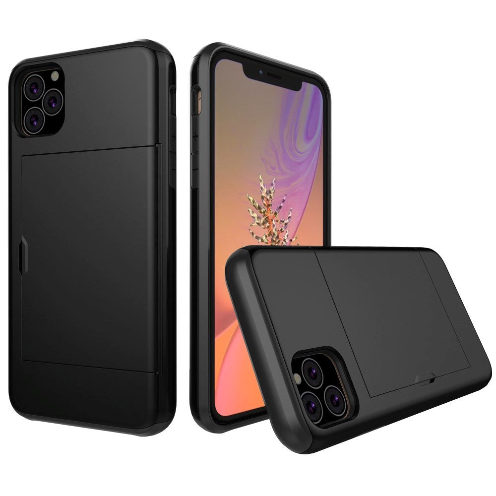 iPhone 11 Pro Max Hard Plast Deksel m. Kredittkortlomme - Svart
