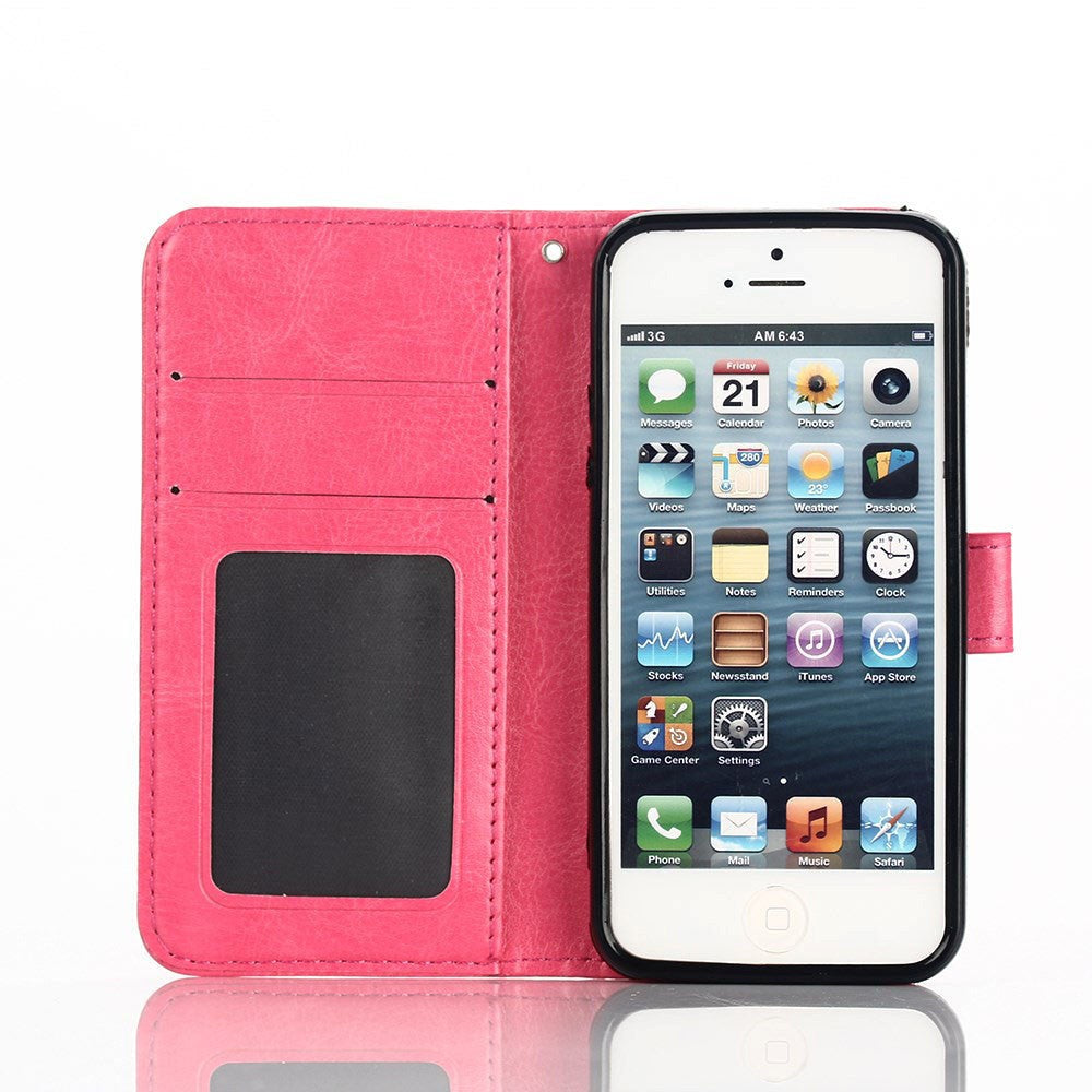 iPhone SE / 5 / 5s Wallet Skinn Etui med Lommebok Pink