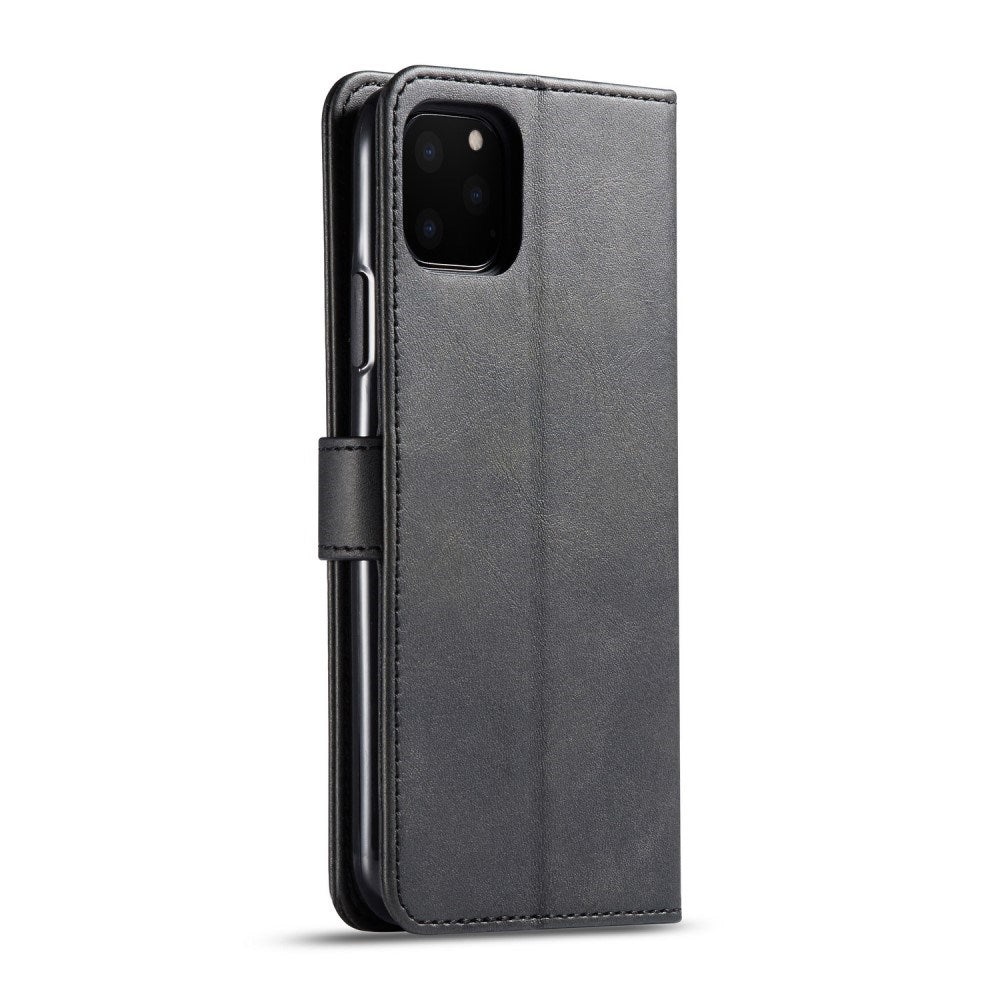 iPhone 11 Pro Max Kunstskinn Flip Deksel m. Kortholder & Ståfunksjon - Svart