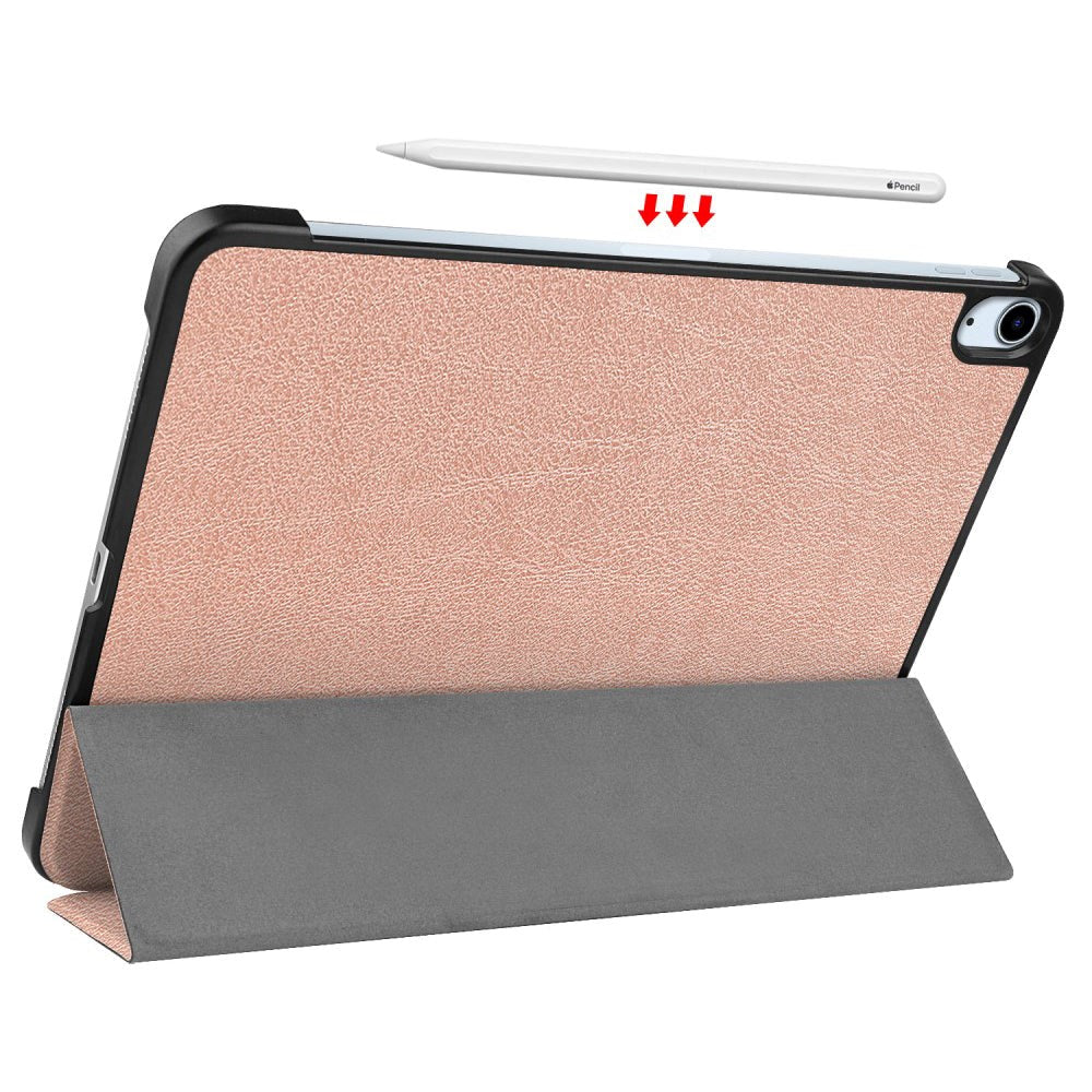 EIDERWOOD iPad Air 10.9-11" (2025-2020) Tri-fold Skinn Flip Deksel med Stylus Pen Holder - Rose Gold