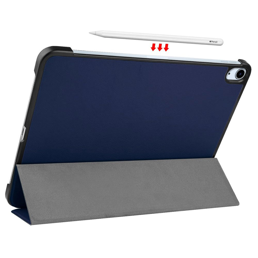 EIDERWOOD iPad Air 10.9-11" (2025-2020) Tri-fold Skinn Flip Deksel med Stylus Pen Holder - Mørke Blå