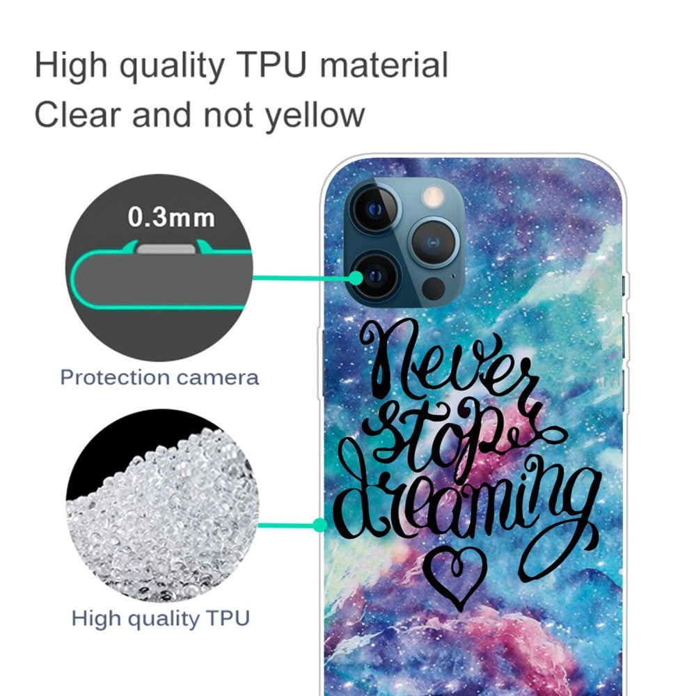 iPhone 14 Pro Fleksibelt Plast Bakdeksel - "Never Stop Dreaming"