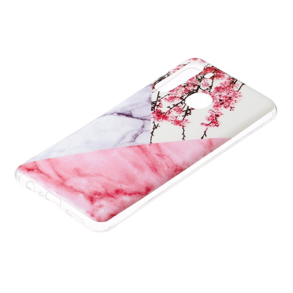 Samsung Galaxy A21 Fleksibel Plast Bakdeksel med Marmor Print - Rosa Marmor / Blomster