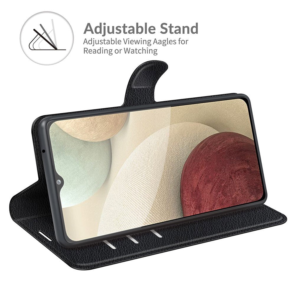 Samsung Galaxy A22 (4G) Litchi Imitert Skinn Flipdeksel med Lommebok - Svart