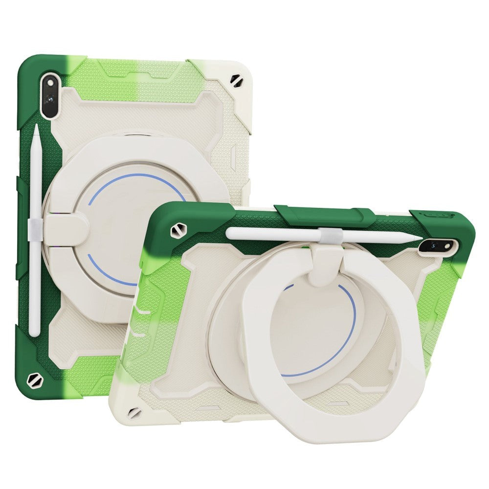 Huawei MatePad 11 Håndverksdeksel - Stativfunksjon, Håndholder & Penneholder - Hvit / Grønn
