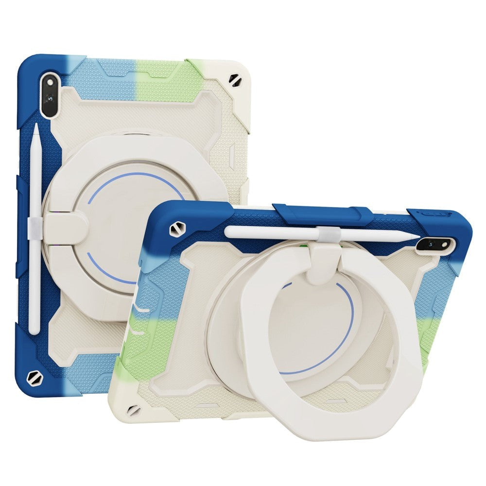 Huawei MatePad 11 Håndverksdeksel - Stativfunksjon, Håndholder & Penneholder - Hvitt / Blå