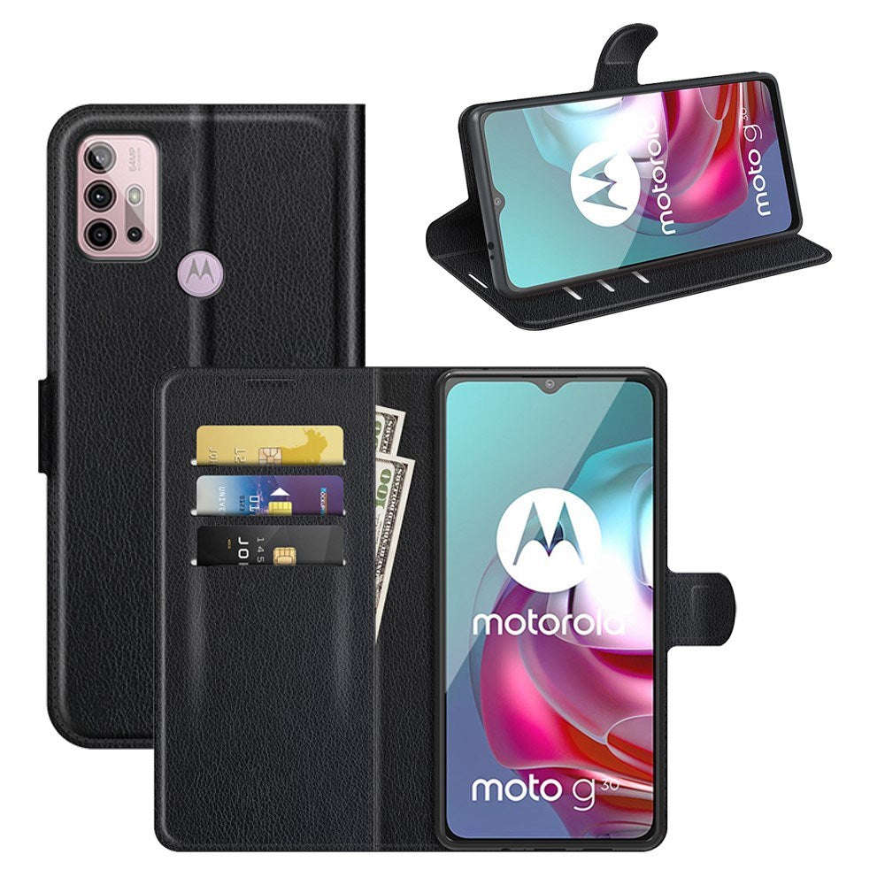 EIDERWOOD Motorola Moto G10 / G20 / G30 Kunstskinn Flip Deksel med Kortholder & Ståfunksjon - Svart