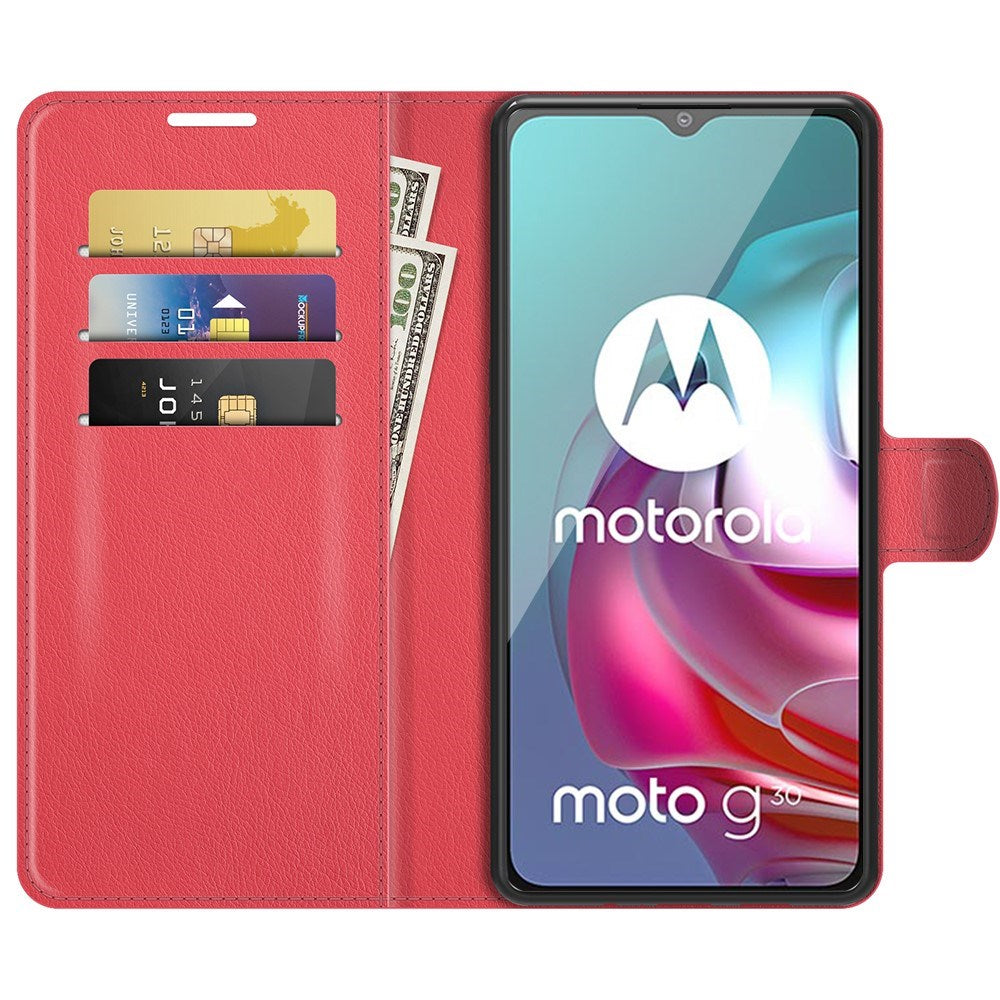 EIDERWOOD Motorola Moto G10 / G20 / G30 Kunstskinn Flip Deksel med Kortholder & Ståfunksjon - Rød