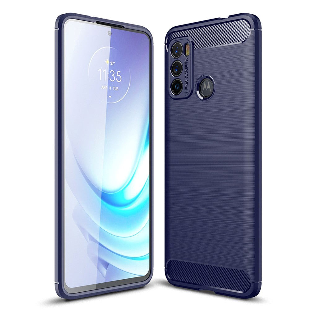 Motorola Moto G60 Brushed Carbon Fiber Fleksibelt Plast Deksel - Blå