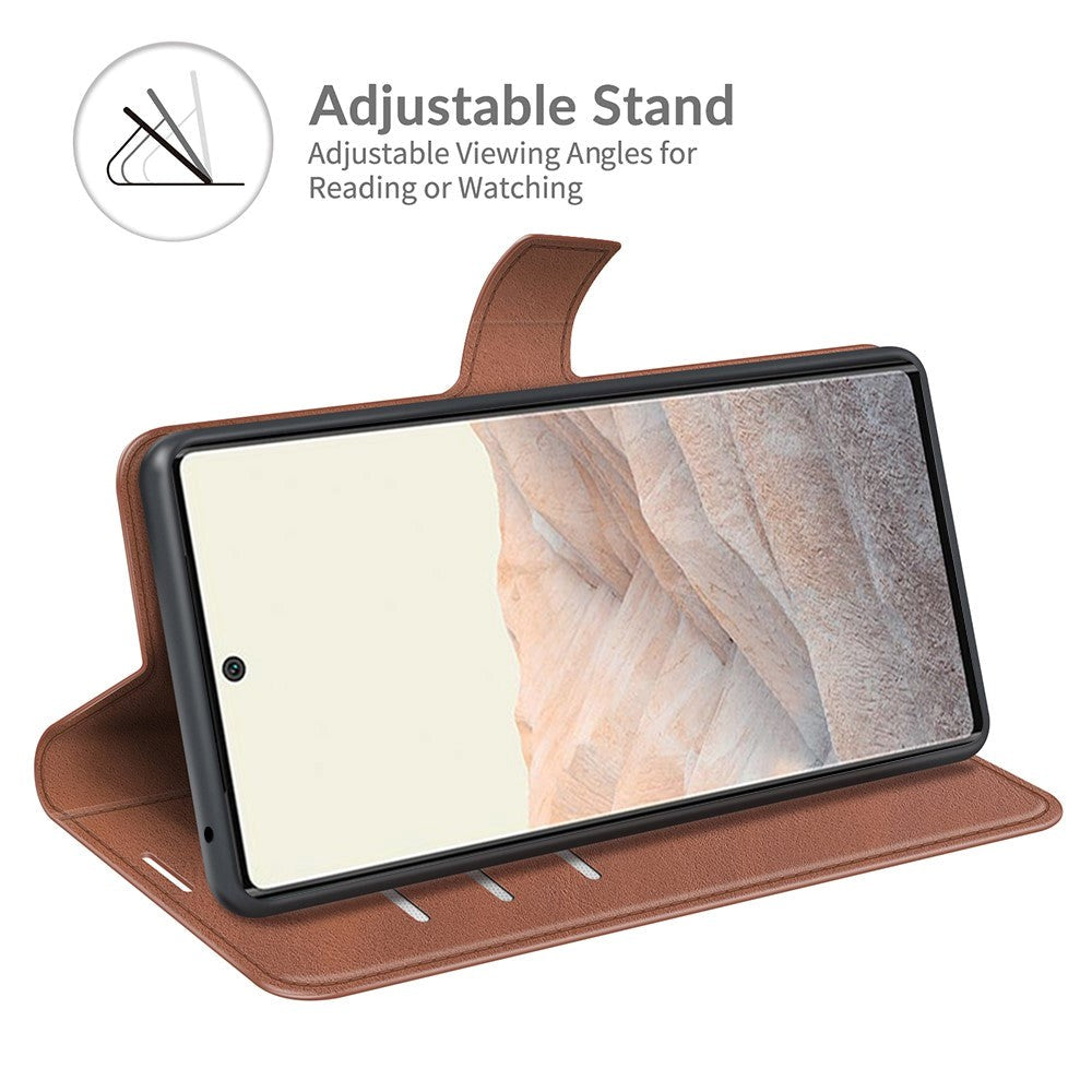 Google Pixel 6 Pro Skinn Flip Deksel med Kortholder & Magnetisk Åpen/Lukkefunksjon - Brun