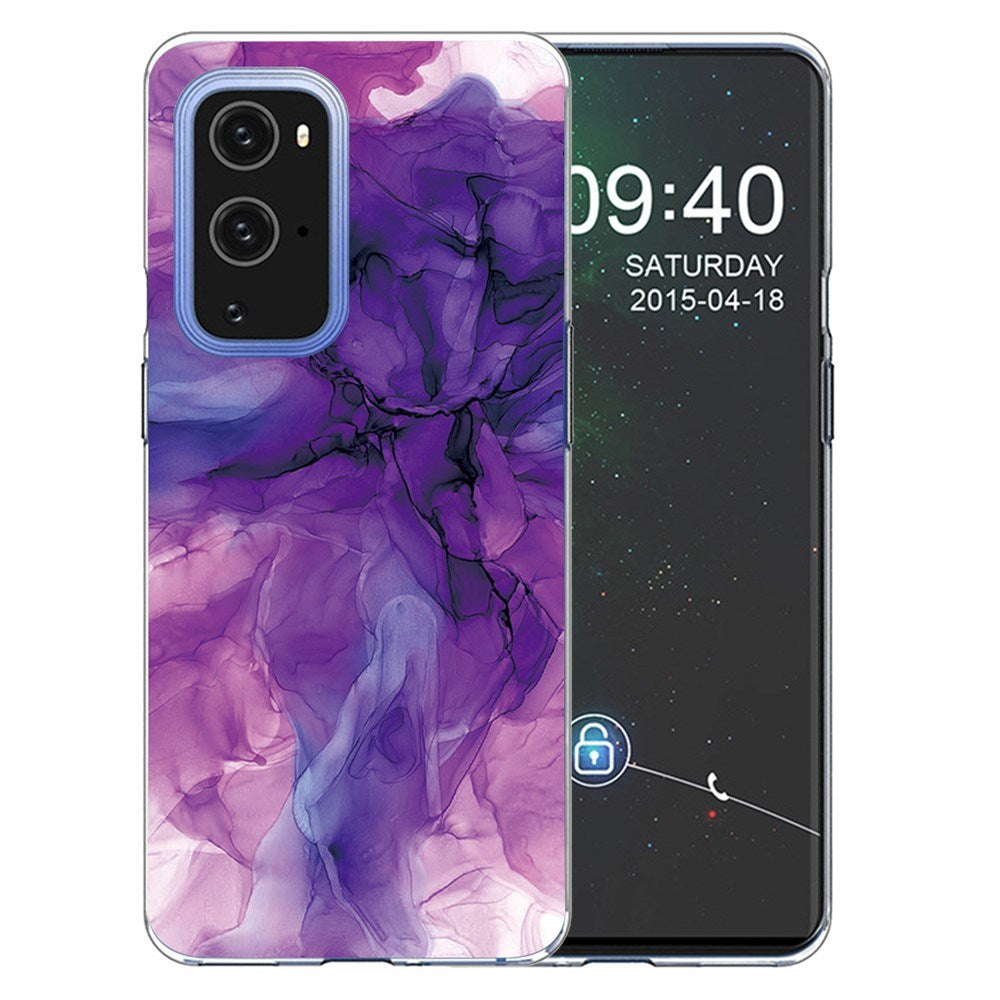 EIDERWOOD OnePlus 9 Pro Fleksibelt Plast Deksel med Marmordesign - Lilla