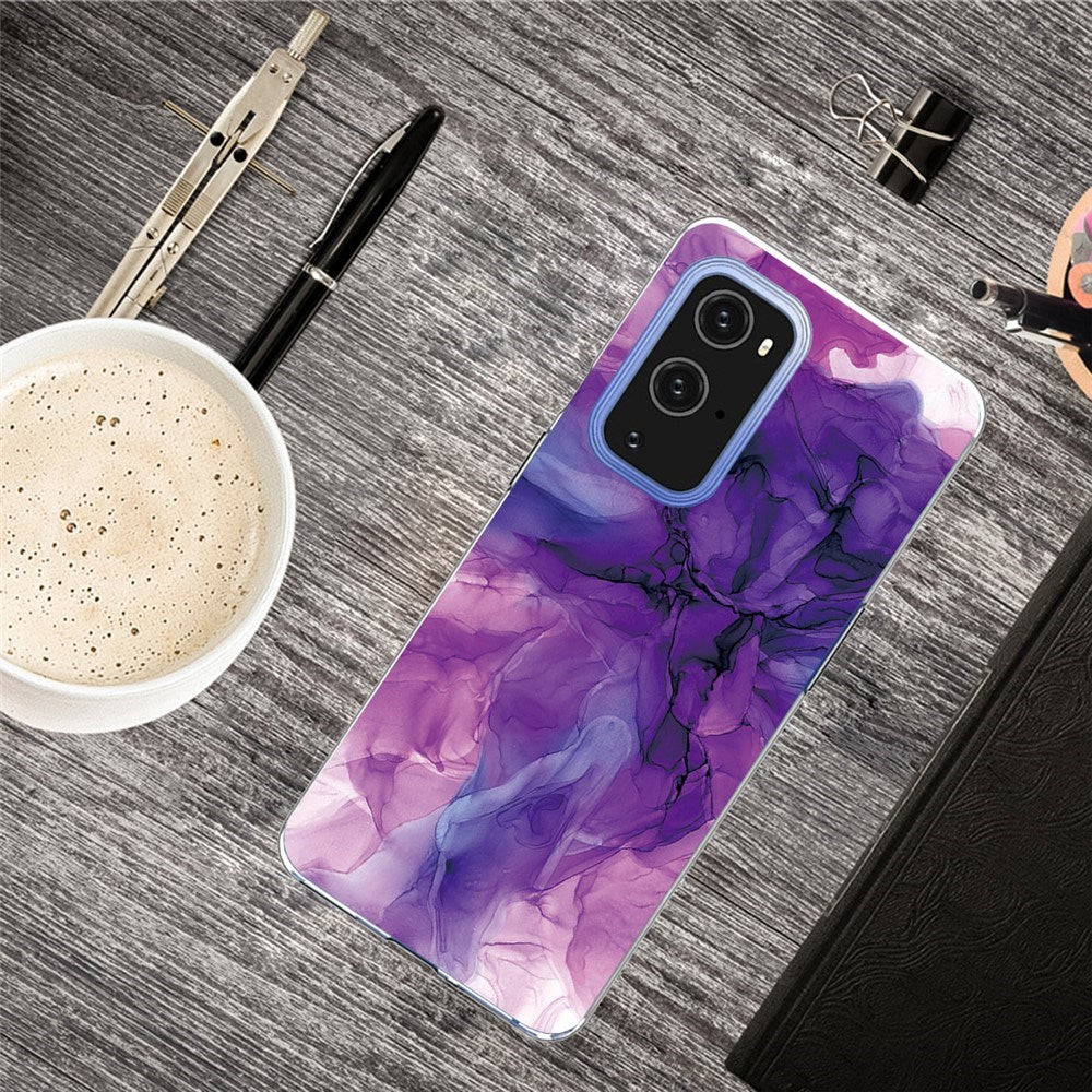 EIDERWOOD OnePlus 9 Pro Fleksibelt Plast Deksel med Marmordesign - Lilla