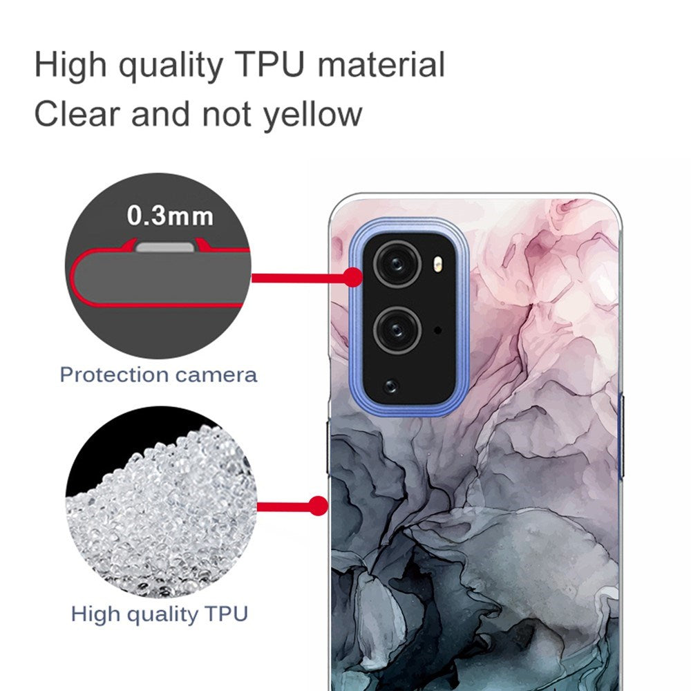 EIDERWOOD OnePlus 9 Pro Fleksibelt Plast Deksel med Marmordesign - Blå / Rosa / Svart