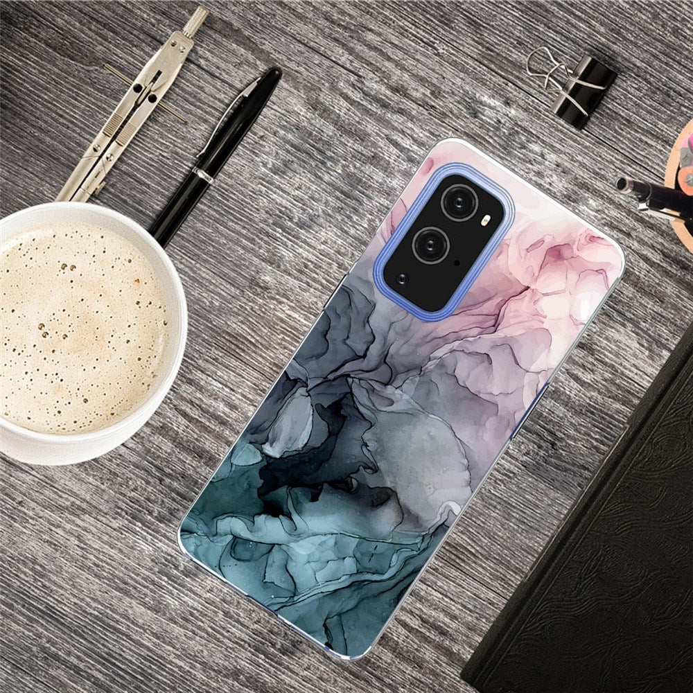 EIDERWOOD OnePlus 9 Pro Fleksibelt Plast Deksel med Marmordesign - Blå / Rosa / Svart