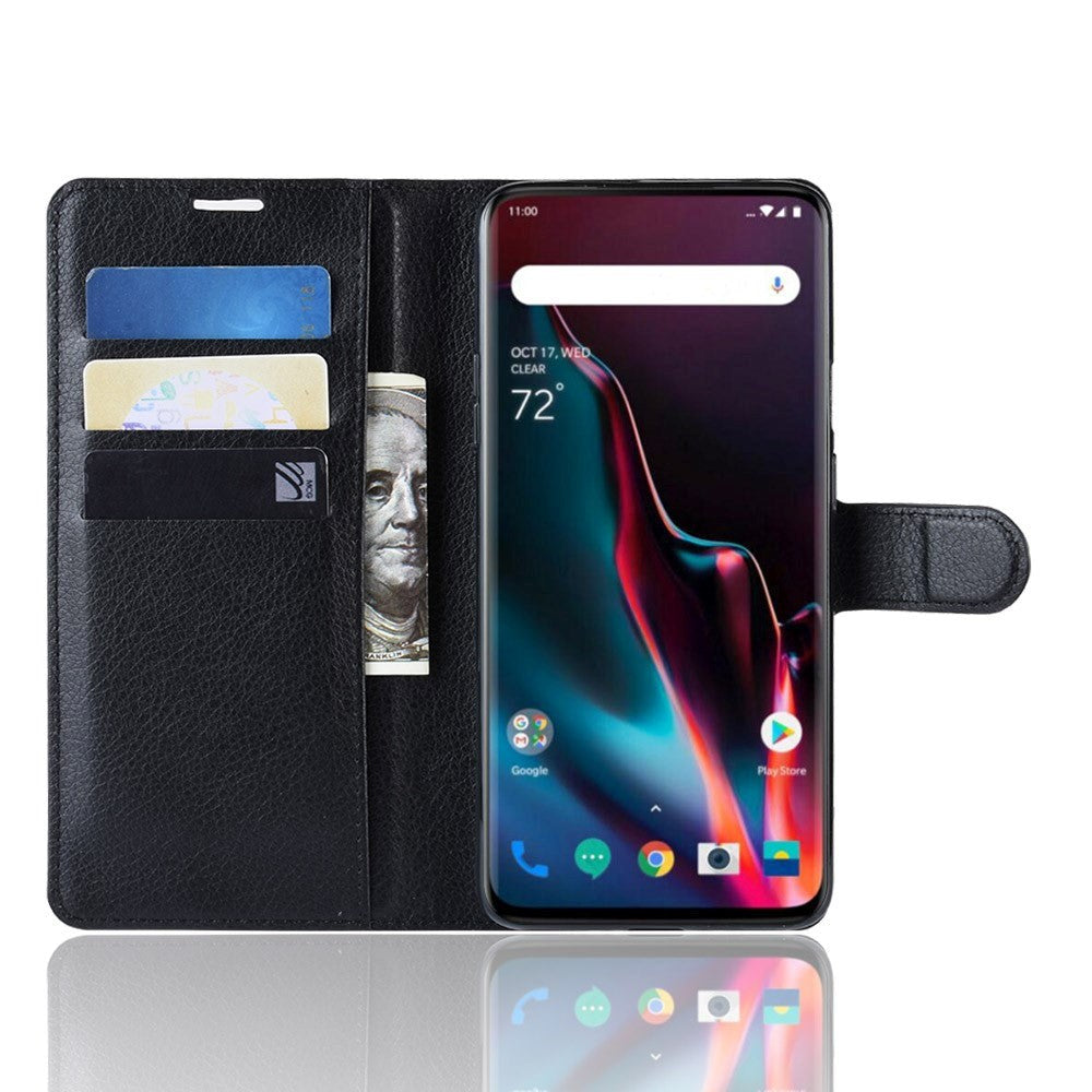 OnePlus 7 Pro Skinn Lommebok m. Stativ - Svart