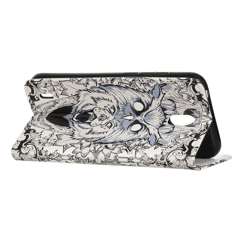 Nokia 1.3 PU Skinndeksel m. Lommebok Abstrakt Ugle og Ulv