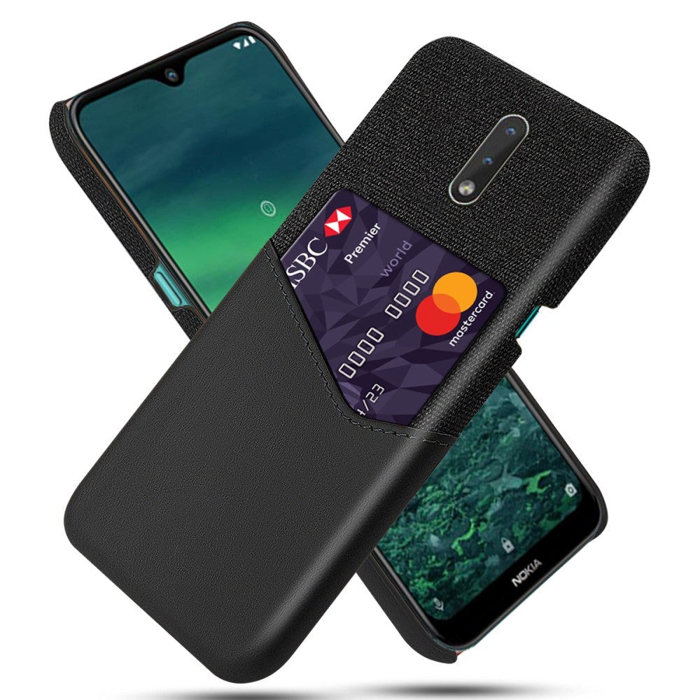 Nokia 2.3 Polstret Plastikk Deksel m. Kortholder av PU Skinn - Sort