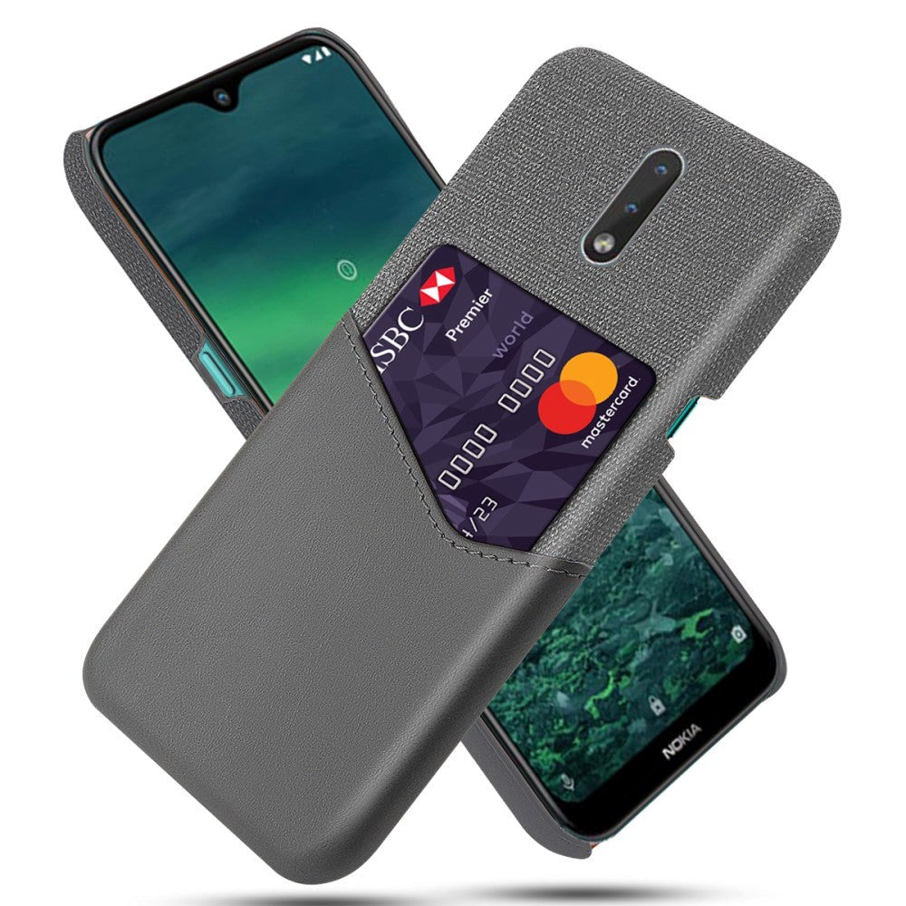 Nokia 2.3 Polstret Plastikk Deksel m. Kortholder av PU Skinn - Grå