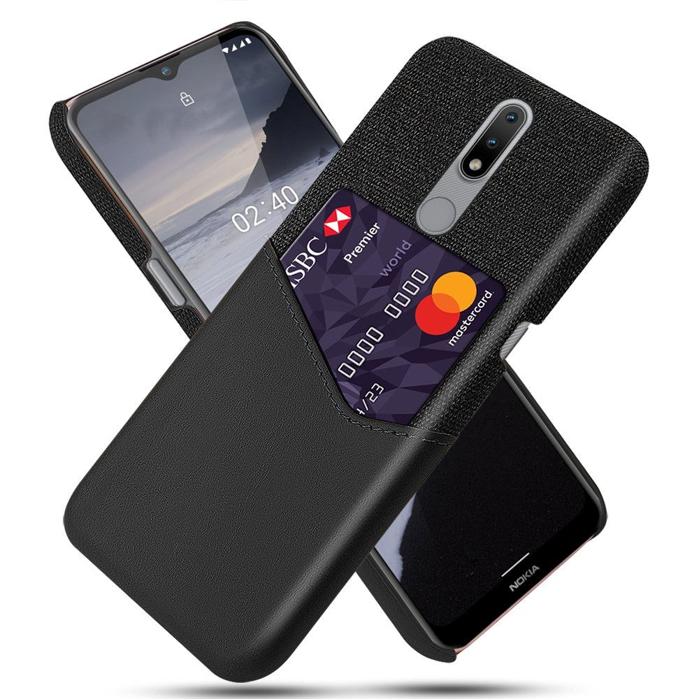 Nokia 2.4 Polstret Plastikk Deksel m. Kortholder av PU Skinn - Sort