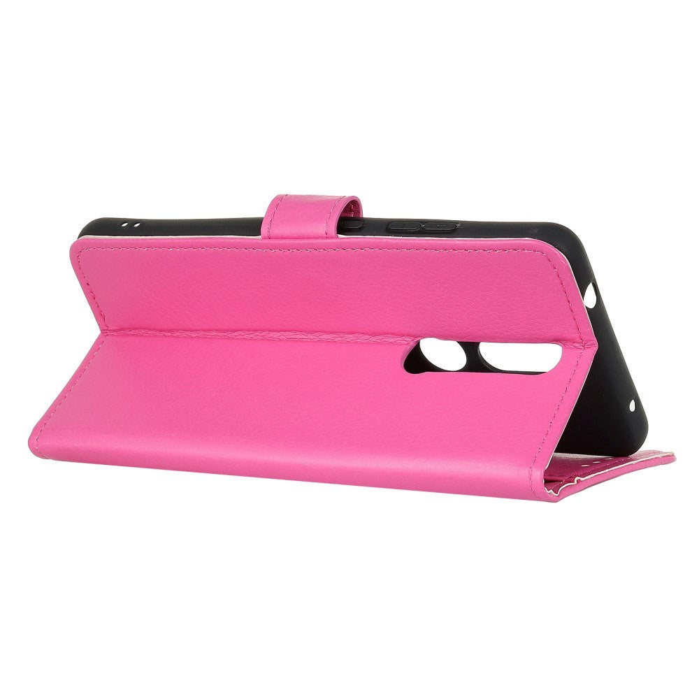 Nokia 2.4 Litchi PU Skinndeksel m. Lommebok - Lyserosa