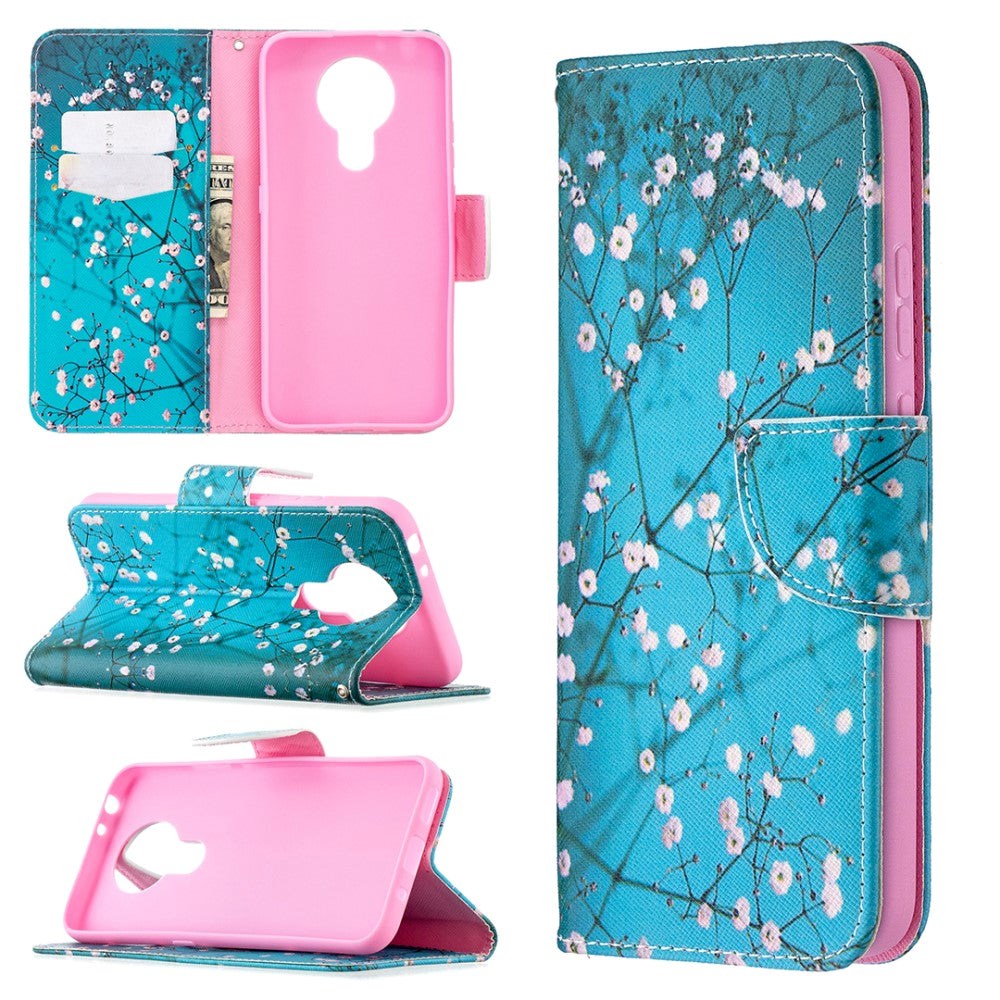 Nokia 3.4 PU Skinndeksel m. Lommebok - Blomster Motiv