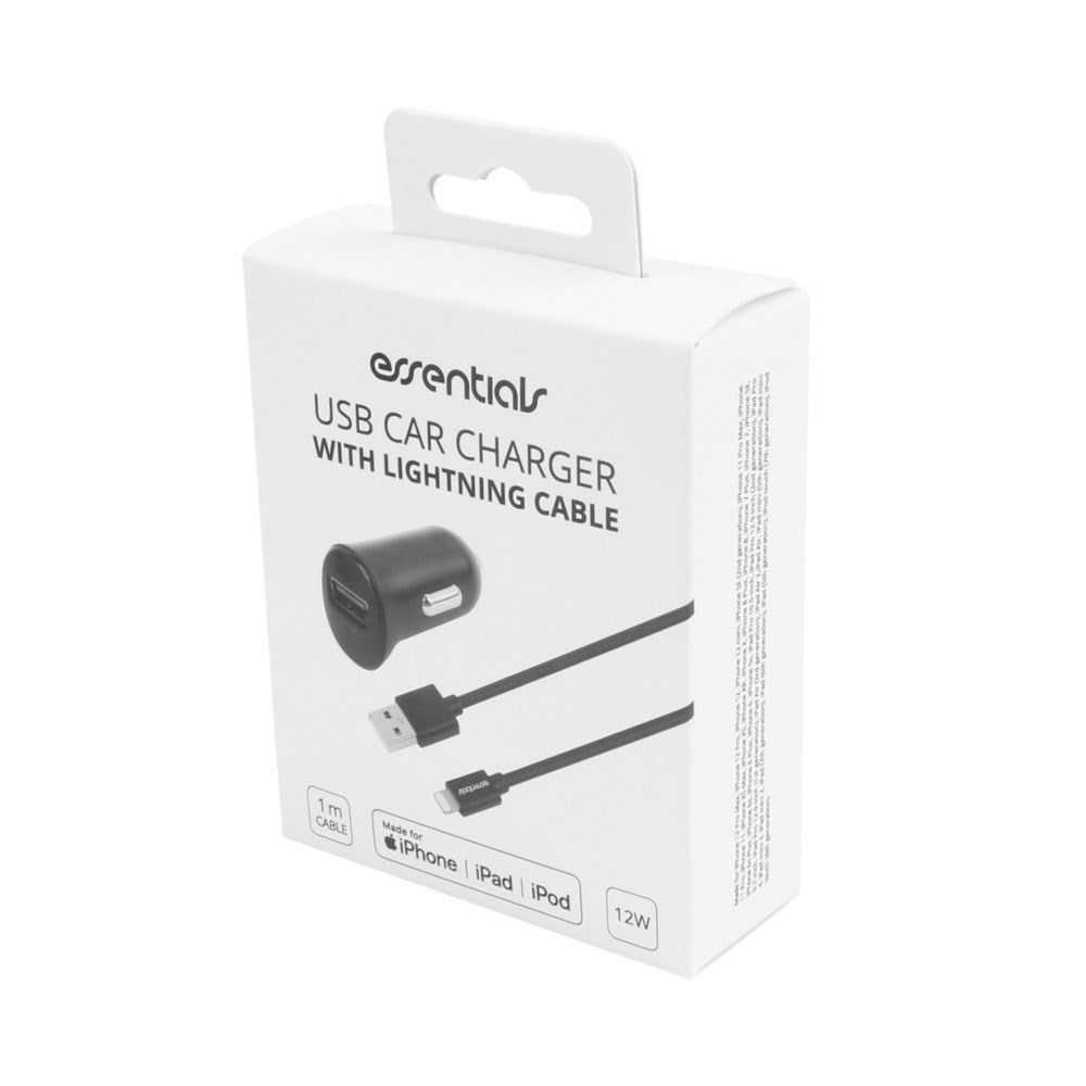 Essentials 12W Billader m. USB-A til Lightning Kabel - 1m - Svart