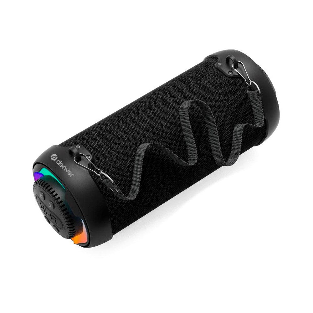 Denver Bærbar Trådløs Bluetooth Høyttaler med Lys & Skulderstropp - Svart