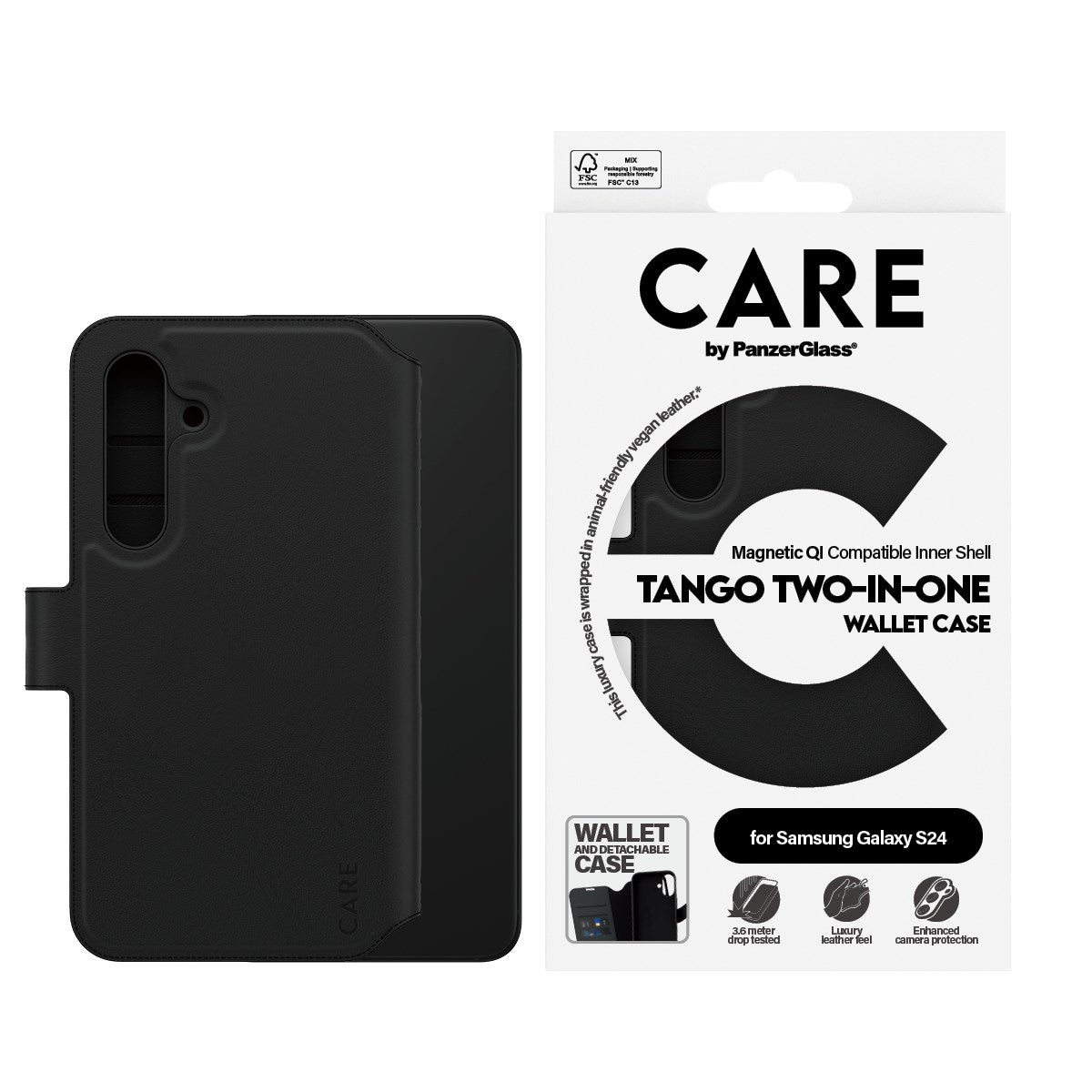 CARE by PanzerGlass Samsung Galaxy S24 Feature Tango 2-in-1 Deksel med Lommebok - Svart