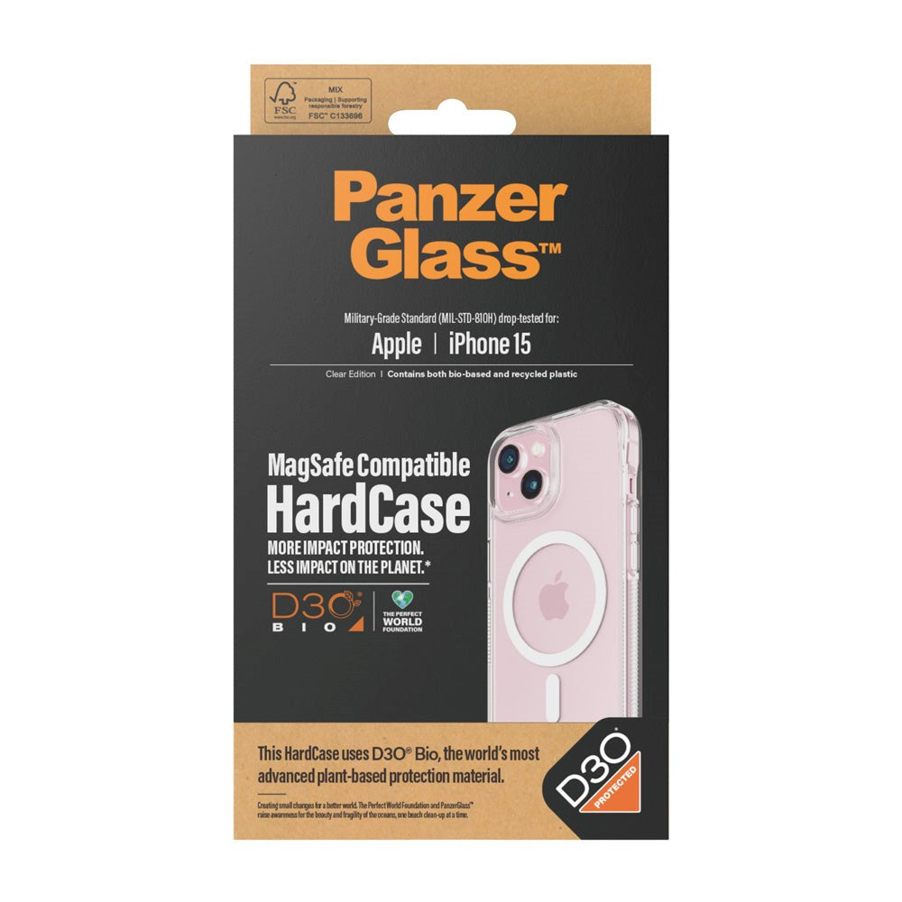 iPhone 15 Deksel PanzerGlass D3O® Bio HardCase - MagSafe Kompatibel - Gjennomsiktig