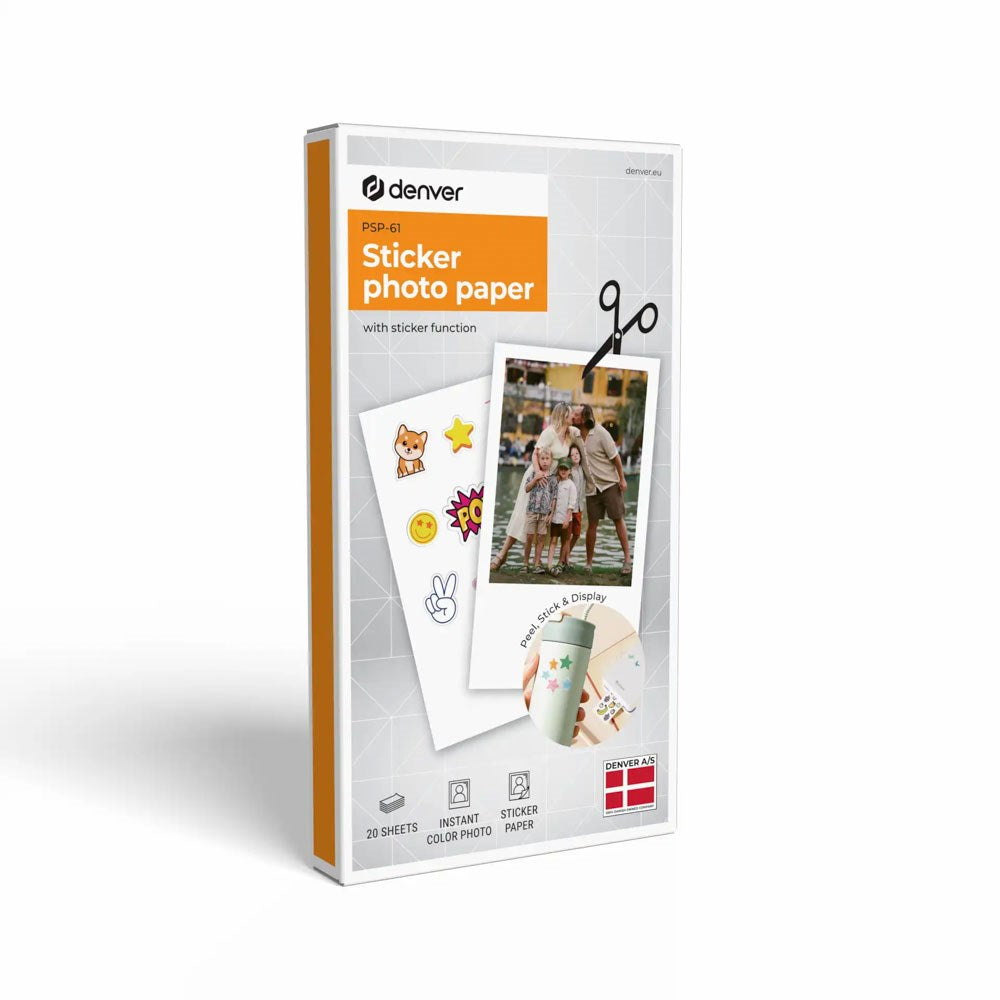 Denver PSP-61 Selvklebende Fotopapir til MCP-6010 Bluetooth Skriver - 20 stk - Hvit