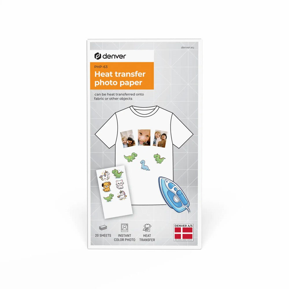 Denver PHP-63 Varmeoverføringsfotopapir til MCP-6010 Bluetooth Printer - 20 stk - Hvit