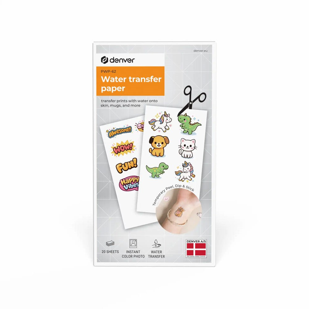 Denver PWP-62 Vannoverføringsfotopapir til MCP-6010 Bluetooth Skriver - 20 stk - Hvit