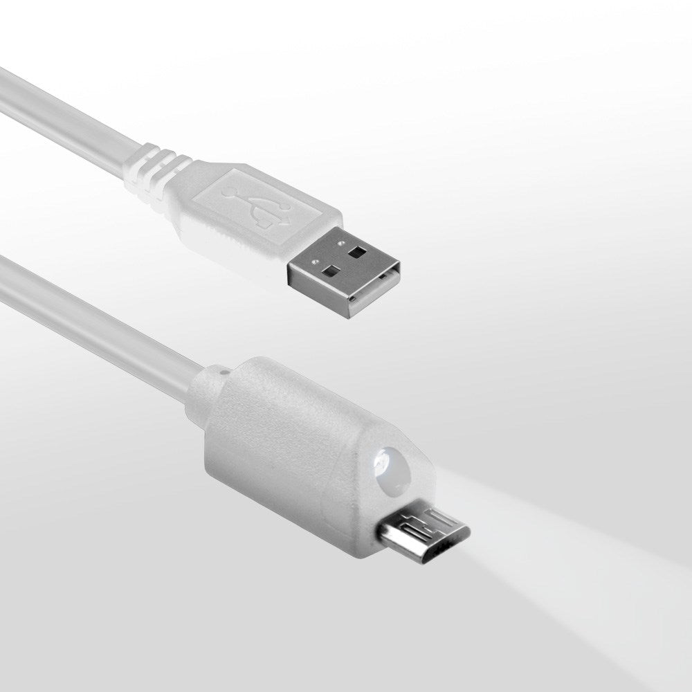 Naztech Micro-USB kabel med Lys 1.8m - Hvit