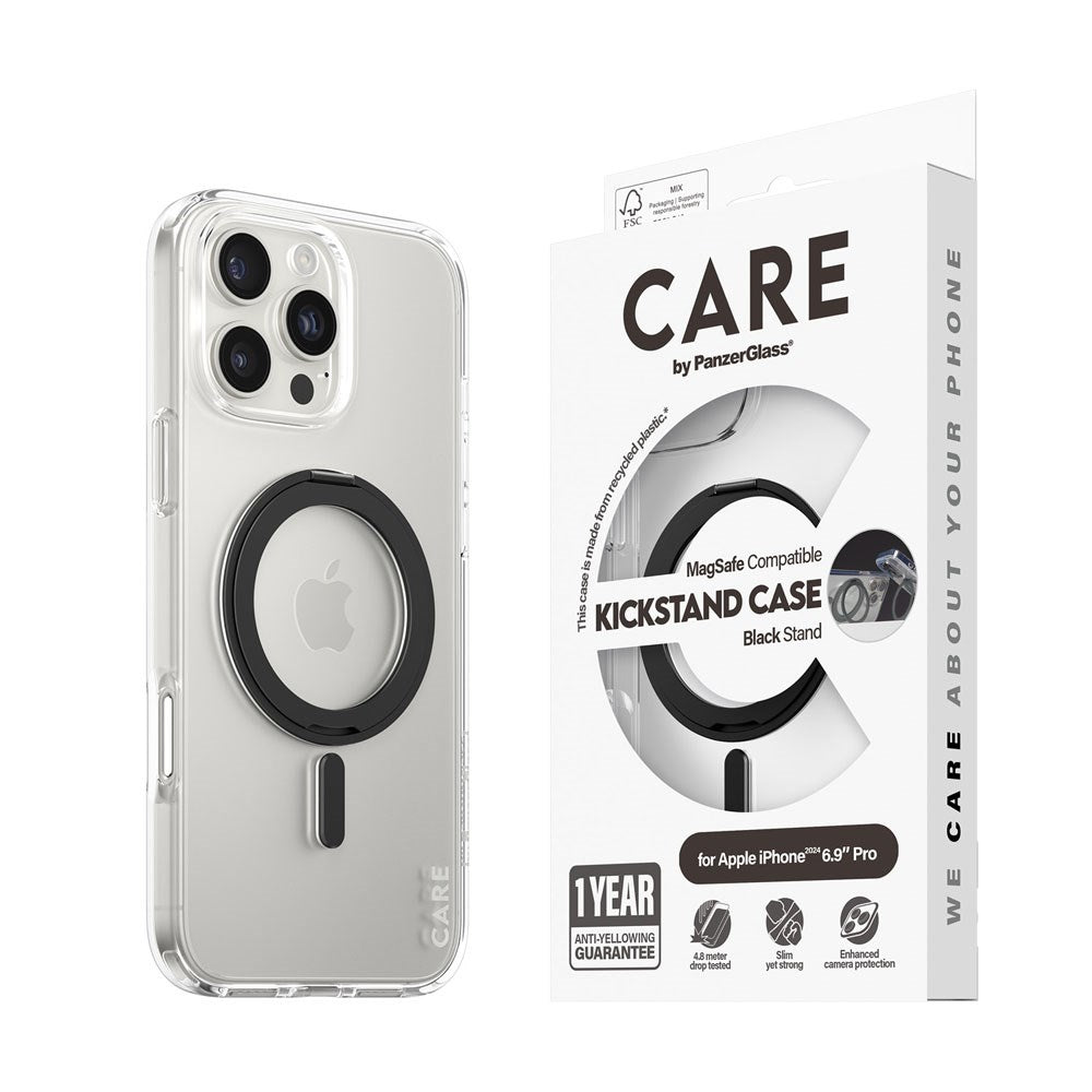 CARE by PanzerGlass iPhone 16 Pro Max Feature Kickstand Deksel - MagSafe Kompatibel - Transparent / Black