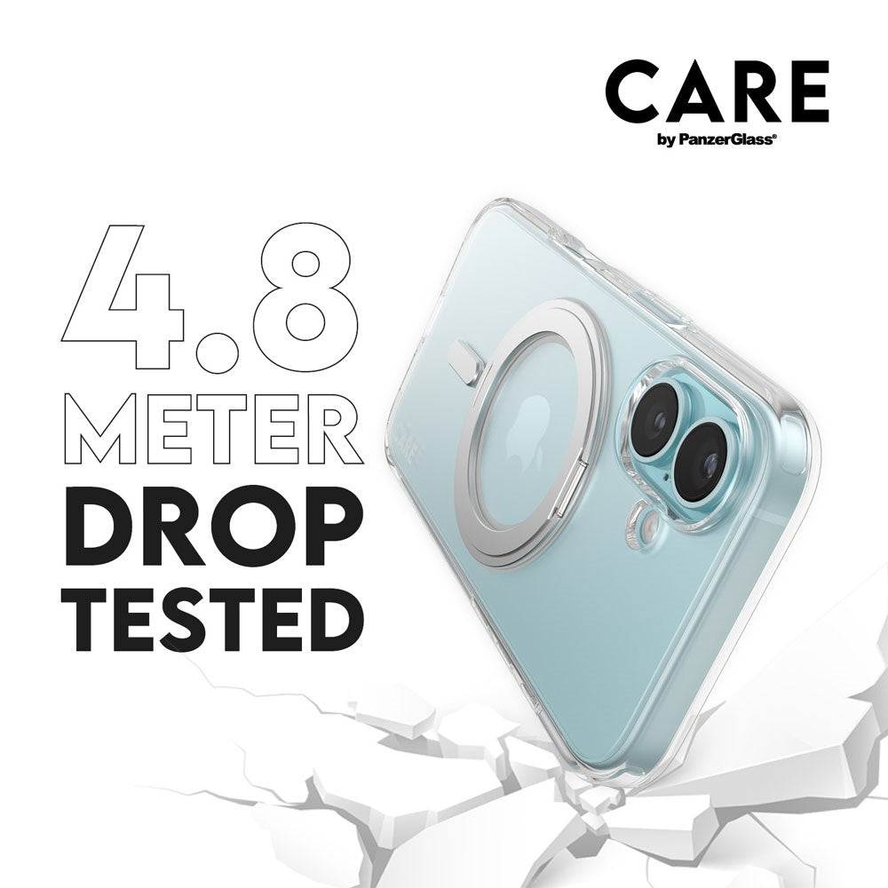 CARE by PanzerGlass iPhone 16 Feature Kickstand Deksel - MagSafe Kompatibel - Transparent / Silver