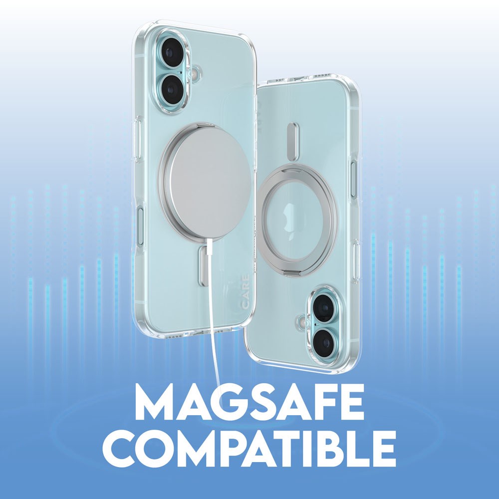 CARE by PanzerGlass iPhone 16 Feature Kickstand Deksel - MagSafe Kompatibel - Transparent / Silver