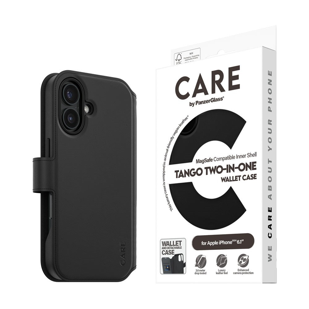 CARE by PanzerGlass iPhone 16 Feature Tango 2-in-1 Deksel med Lommebok - Svart