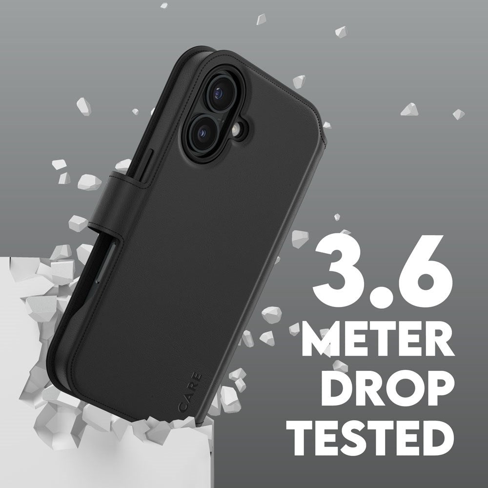 CARE by PanzerGlass iPhone 16 Feature Tango 2-in-1 Deksel med Lommebok - Svart