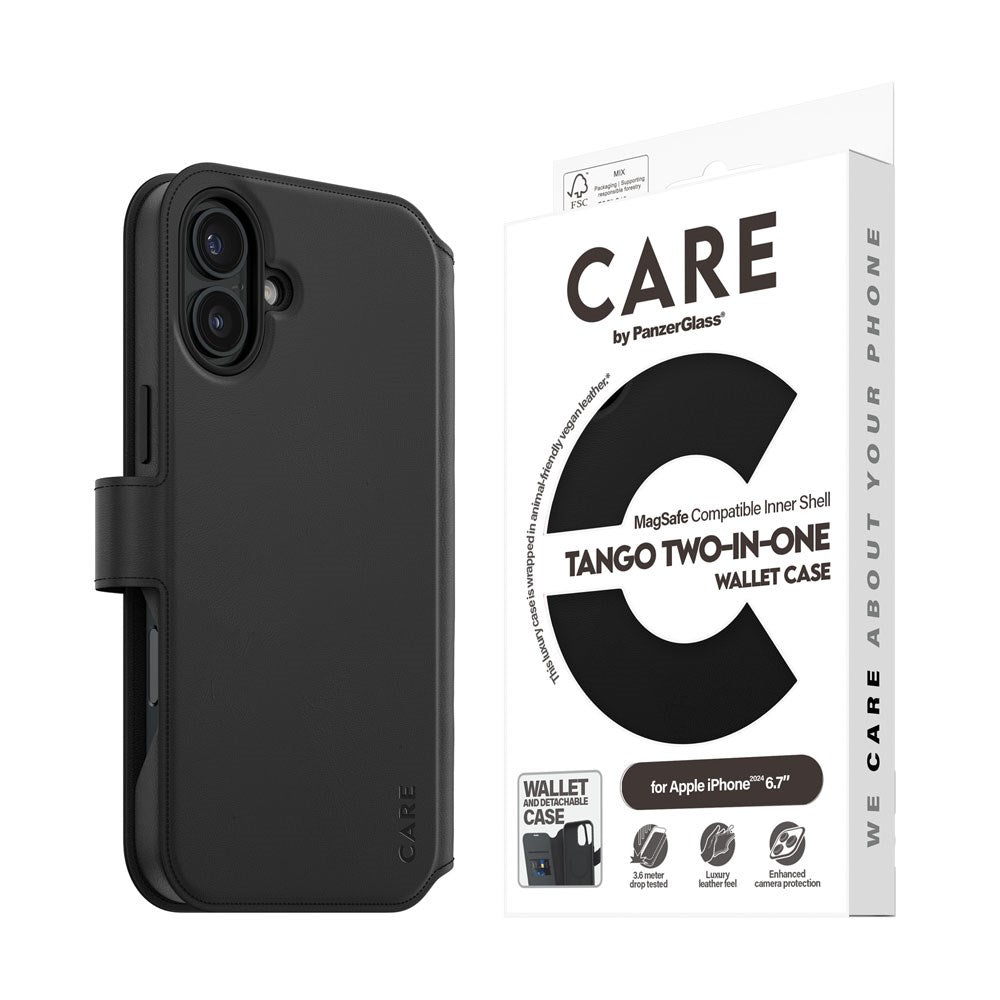 CARE by PanzerGlass iPhone 16 Plus Feature Tango 2-in-1 Deksel med Lommebok - Svart