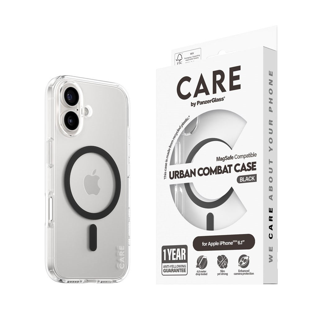 CARE by PanzerGlass iPhone 16 FLAGSHIP Urban Combat-deksel - MagSafe Kompatibel - Transparent / Black