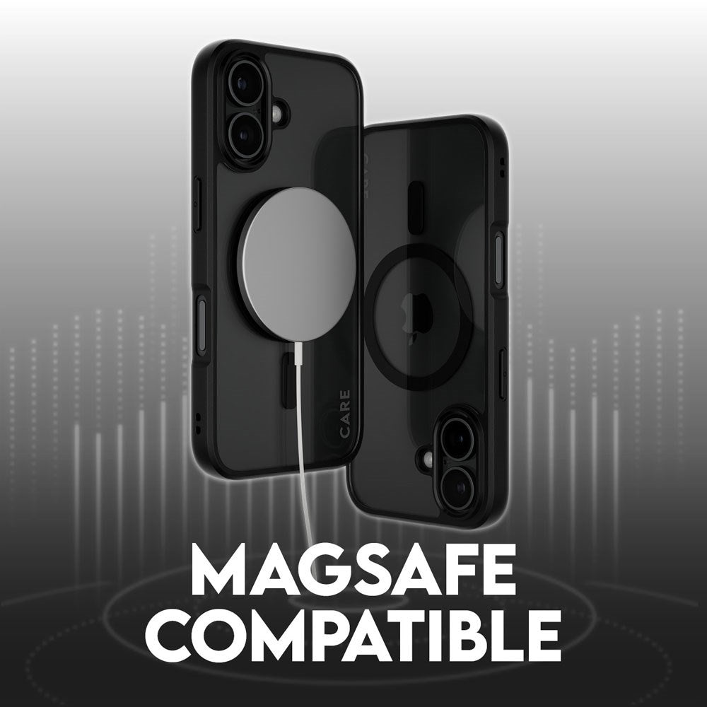 CARE by PanzerGlass iPhone 16 FLAGSHIP Urban Combat-deksel - MagSafe Kompatibel - Transparent / Black Frame