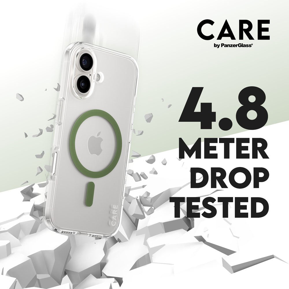 CARE by PanzerGlass iPhone 16 FLAGSHIP Urban Combat-deksel - MagSafe Kompatibel - Transparent / Piquant Green