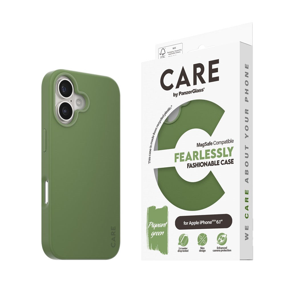CARE by PanzerGlass iPhone 16 FASHION Fearlessly Fashionable Deksel - MagSafe Kompatibel - Piquant Green