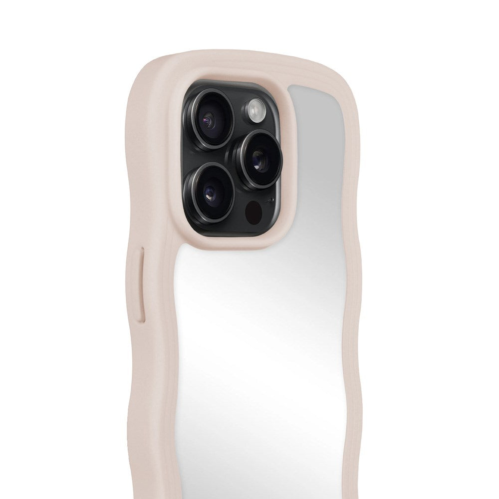 Holdit iPhone 15 Pro Wavy Deksel - Light Beige / Mirror
