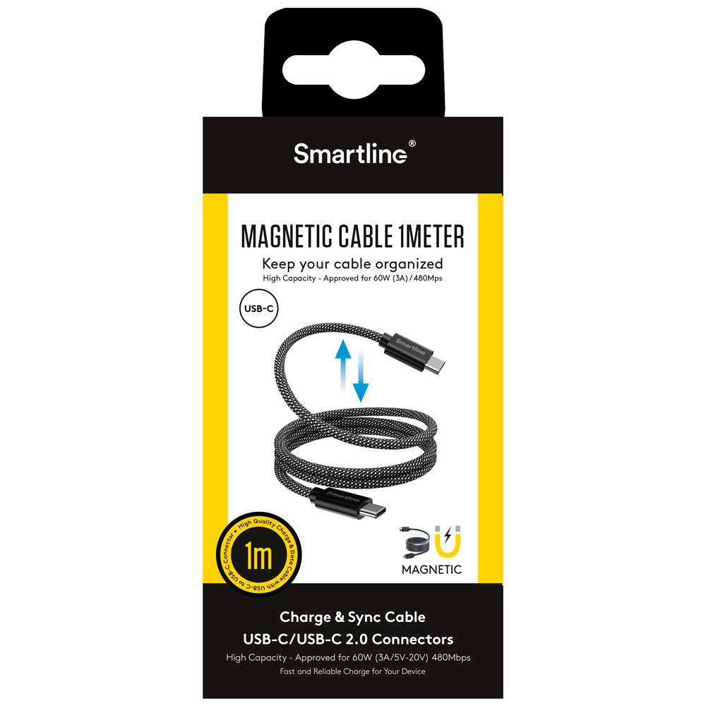 Smartline 60W Magnetisk Kabel USB-C til USB-C 1m - Svart